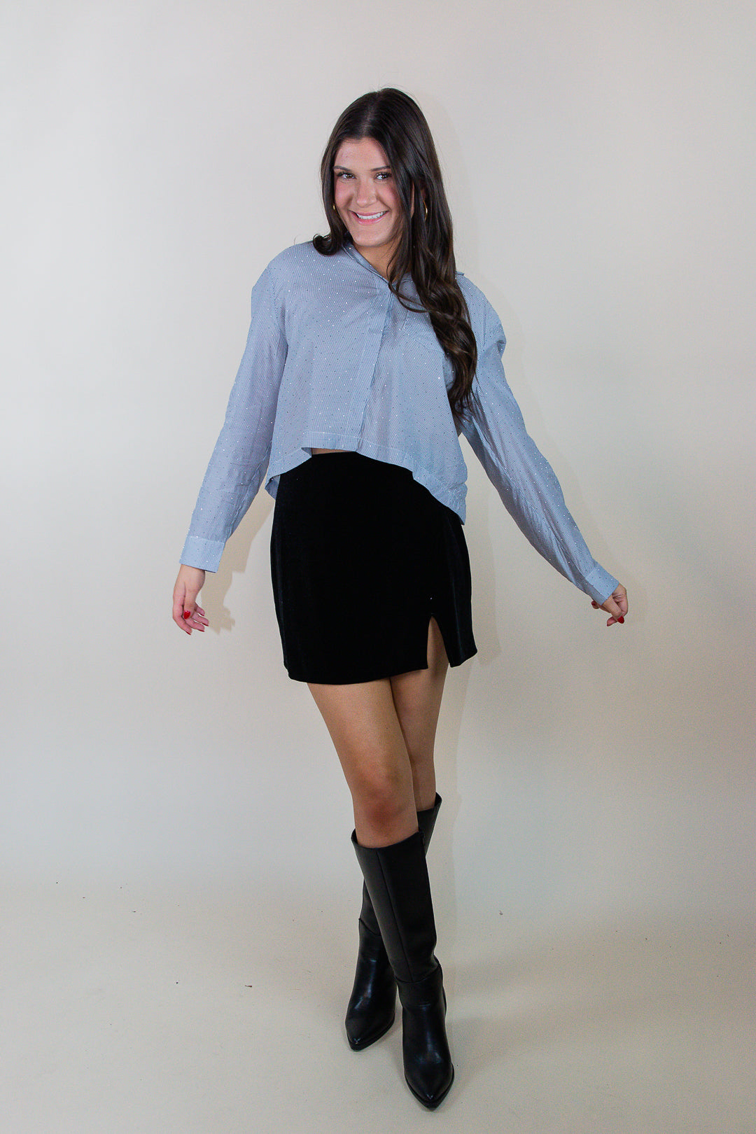 Glacier Glow Rhinestone Cropped Shirt