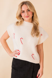 Sweet Like Candy Canes Short Sleeve Sweater