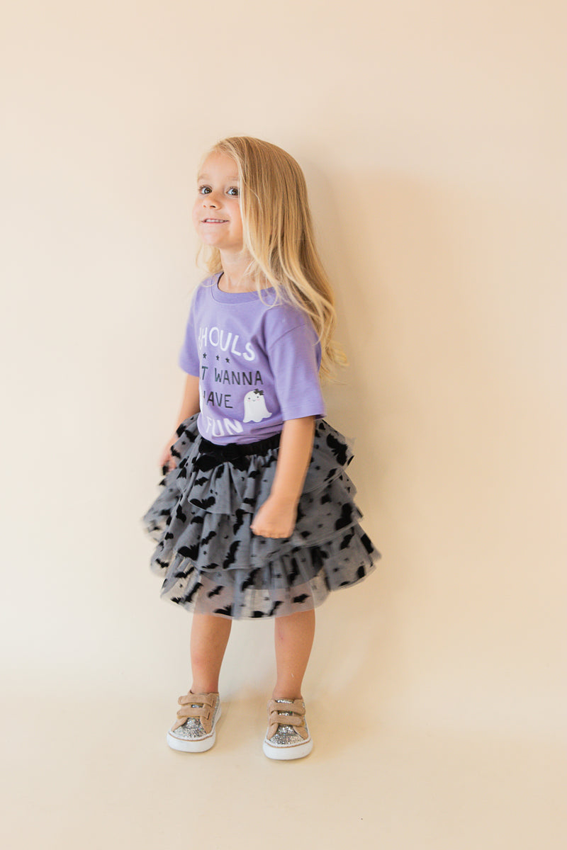 Flocked Bats Halloween Bow Tiered Tutu