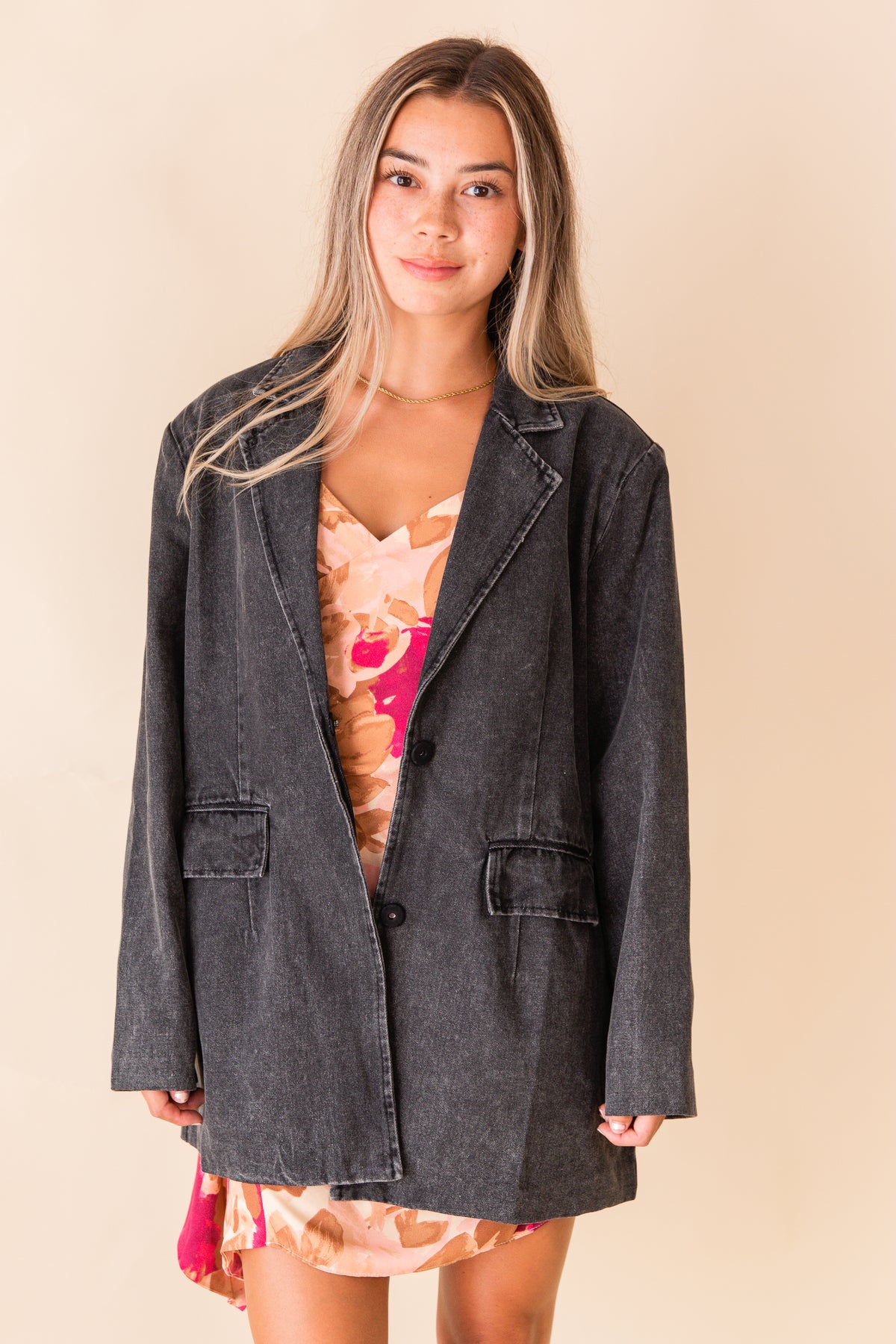 High Class Black Denim Oversized Blazer