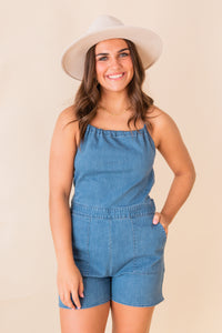 Makayla Denim Lace Up Back Romper