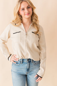 In A Dream Zip Up Contrast Cardi