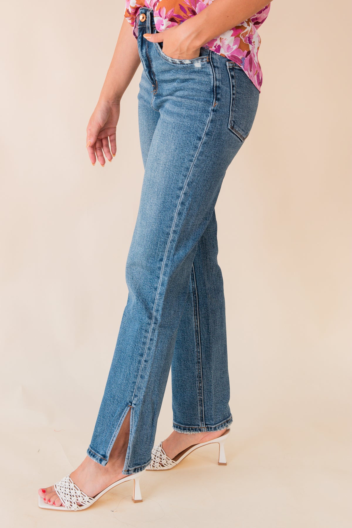 Kass High Rise Straight Jeans w/ Slit