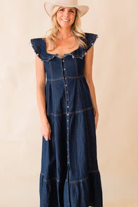 Frayed Shoulder Straps Maxi Dress