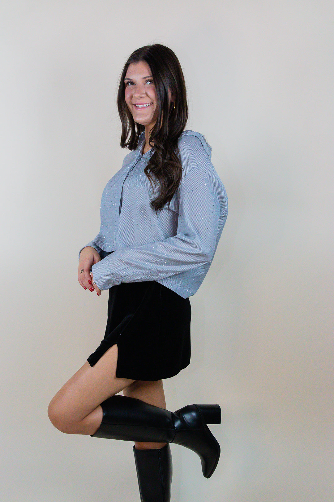 Glacier Glow Rhinestone Cropped Shirt