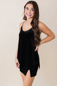Sahar Velvet Cami Top with Side Slits