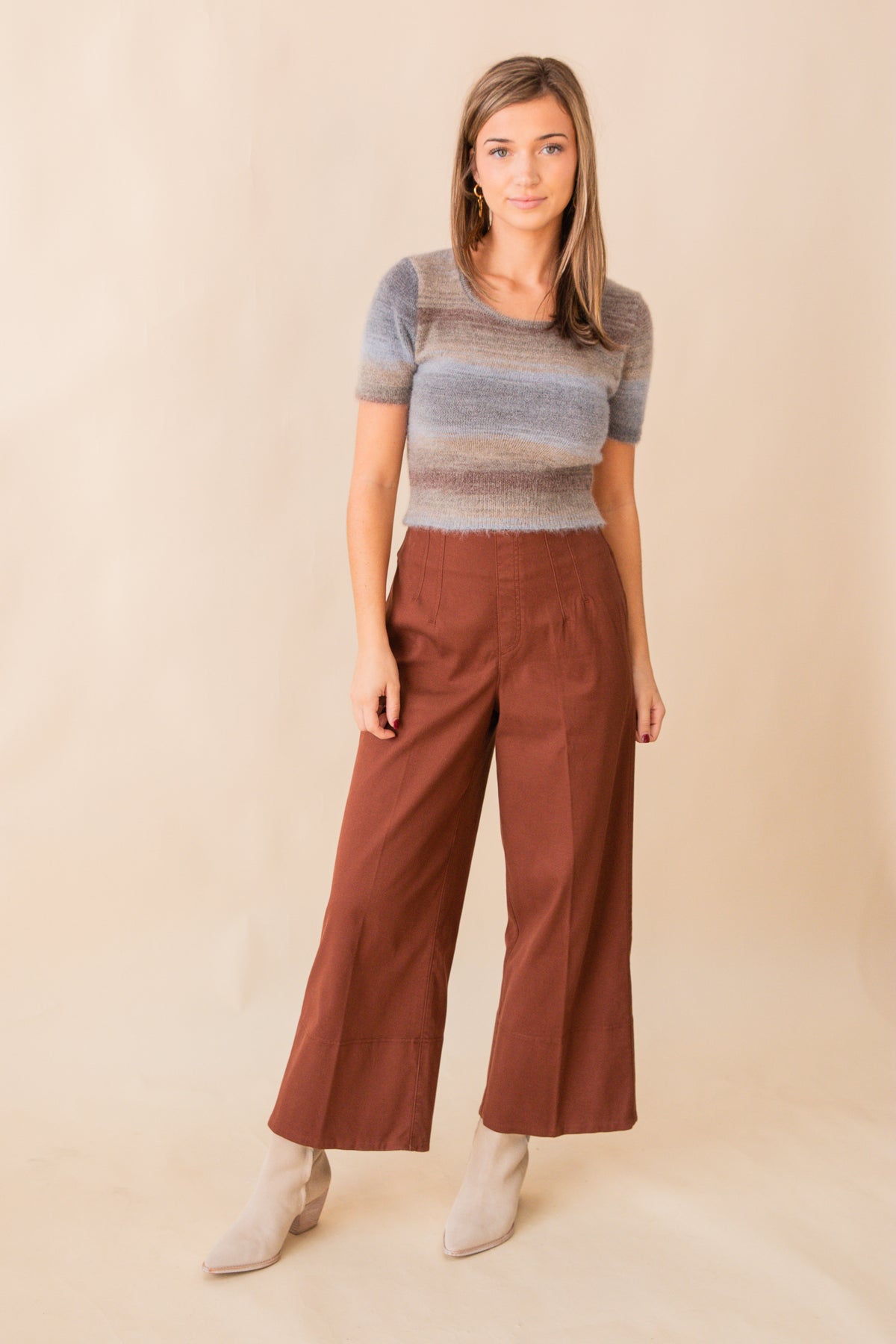 Stretch Twill Cropped Wide-Leg Pant