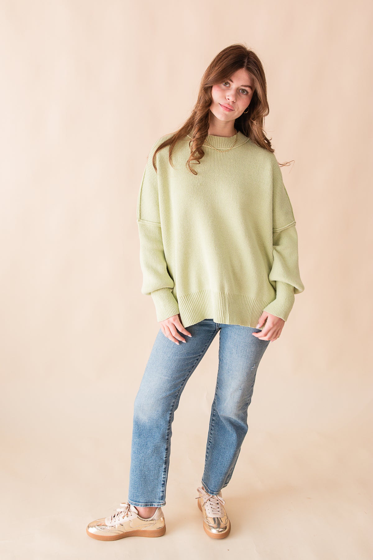 Oversized Side Slit Crew Neck Cozy Sweater