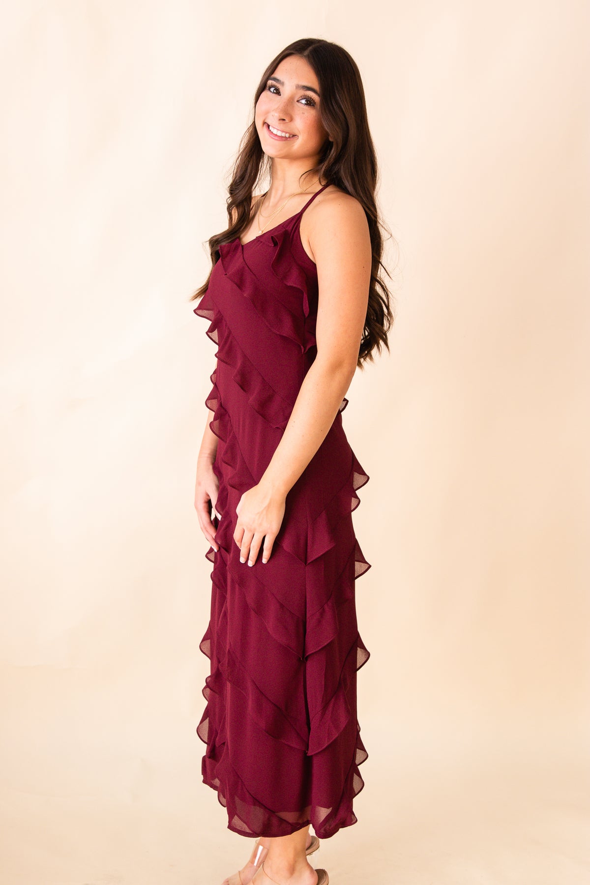 All Invited Ruffle DTL Maxi Dress