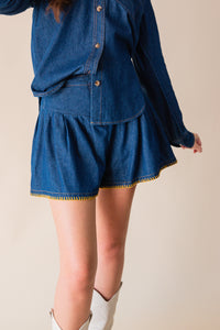 Magnolia Blanket Stitch Denim Flounce Short