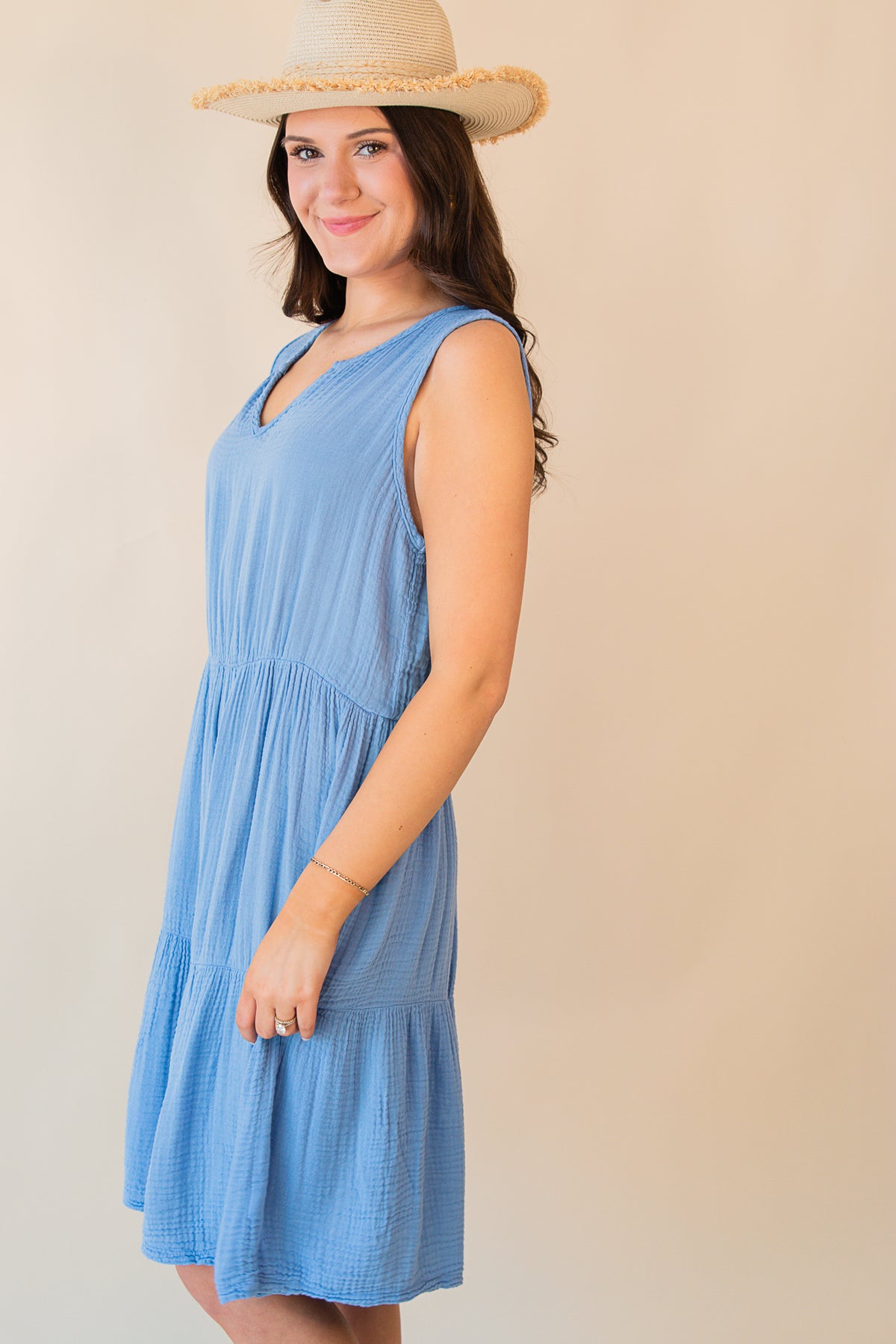 Abbie Crinkled Gauze Tiered Dress