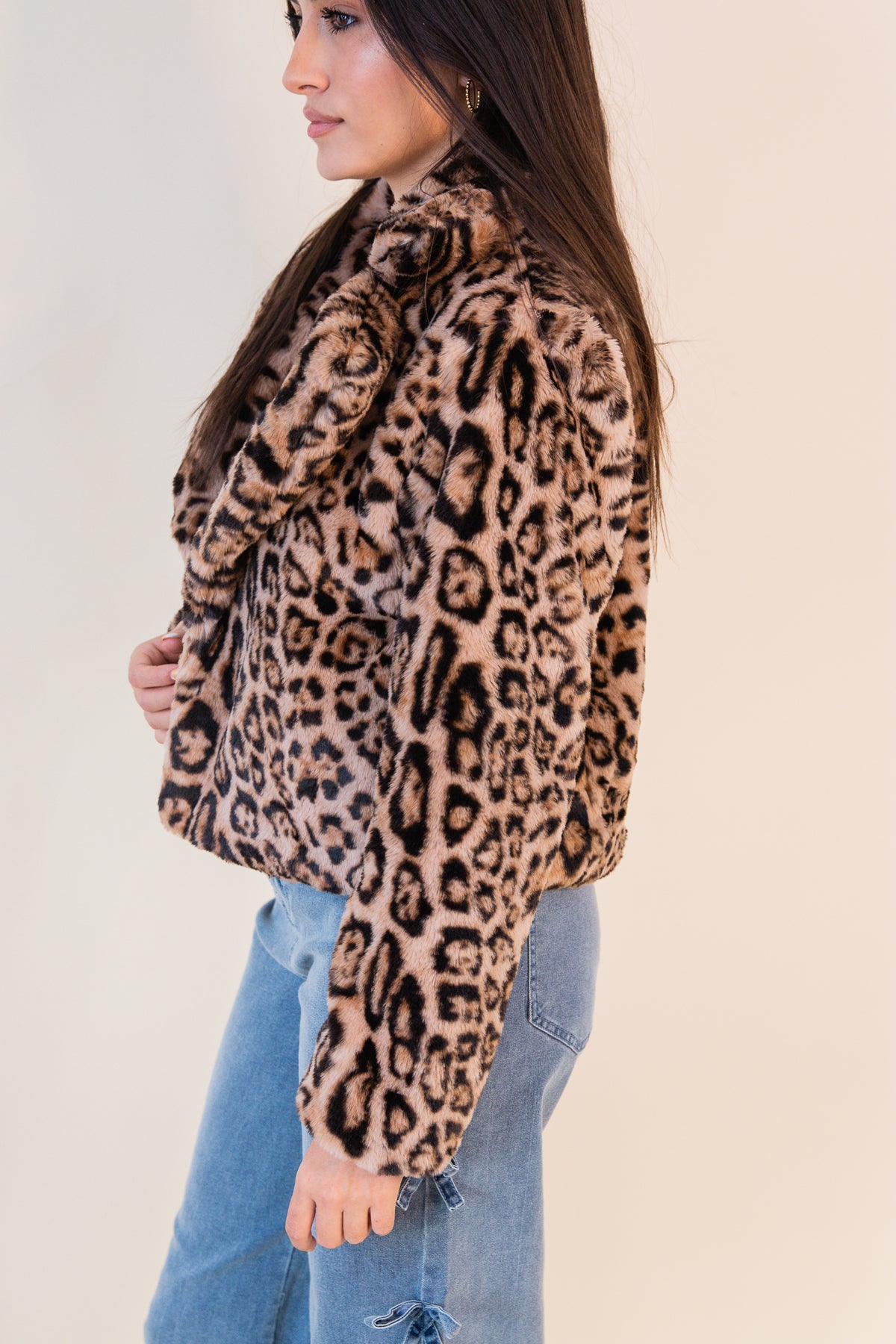 Cropped Animal Print Winter Coat