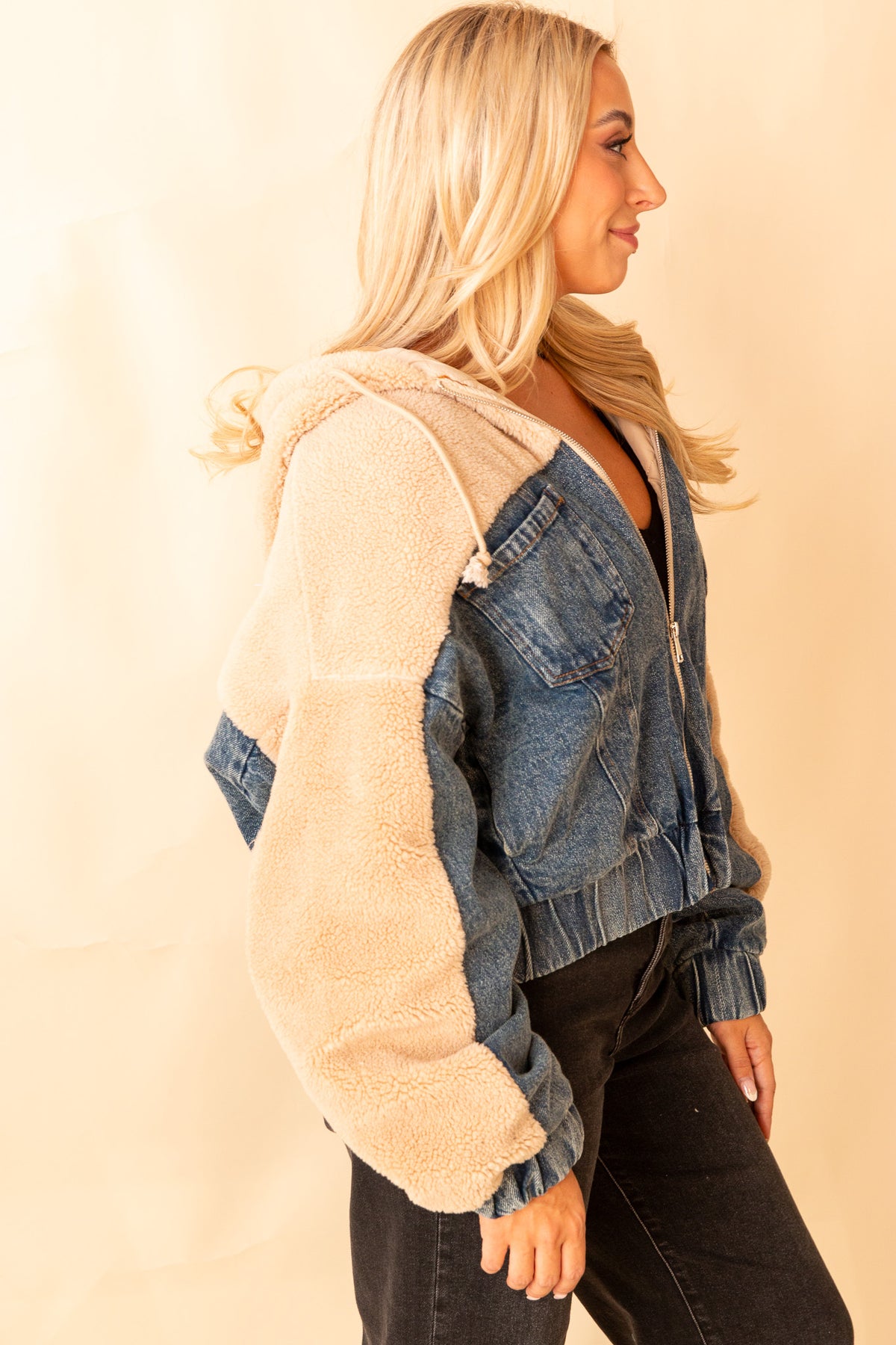 Warm and Fuzzy Zip Up Two Tone Jacket