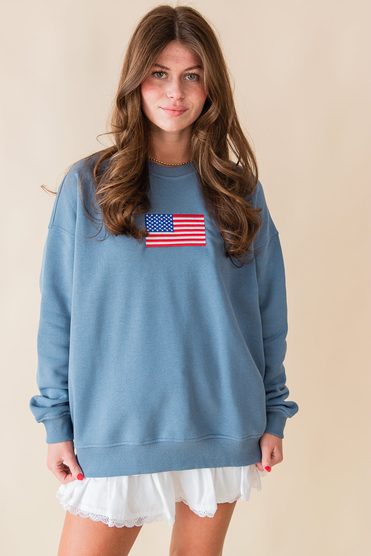 Oversized Flag Pullover Sweatshirt