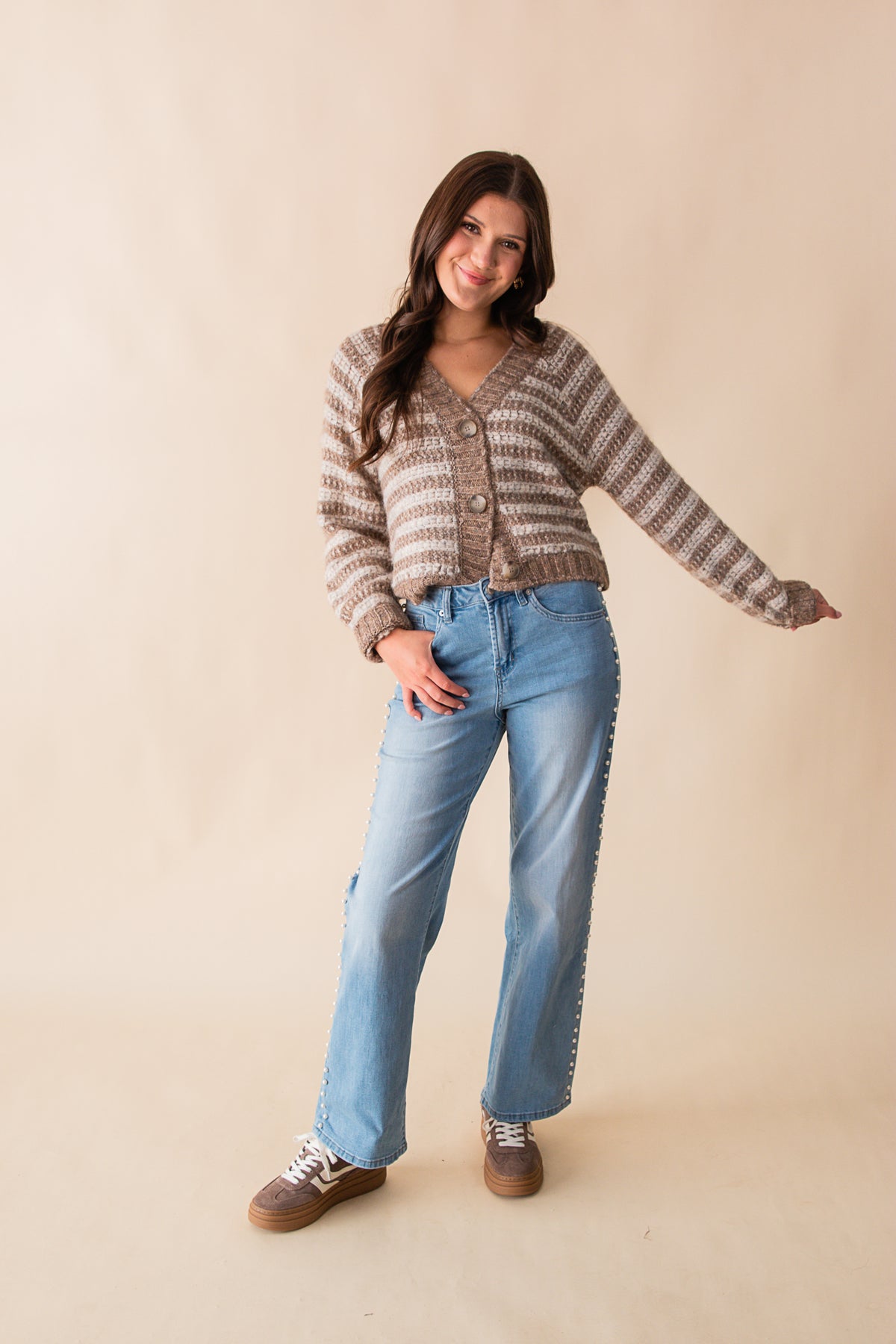 Este Metallic Stripe Cardigan