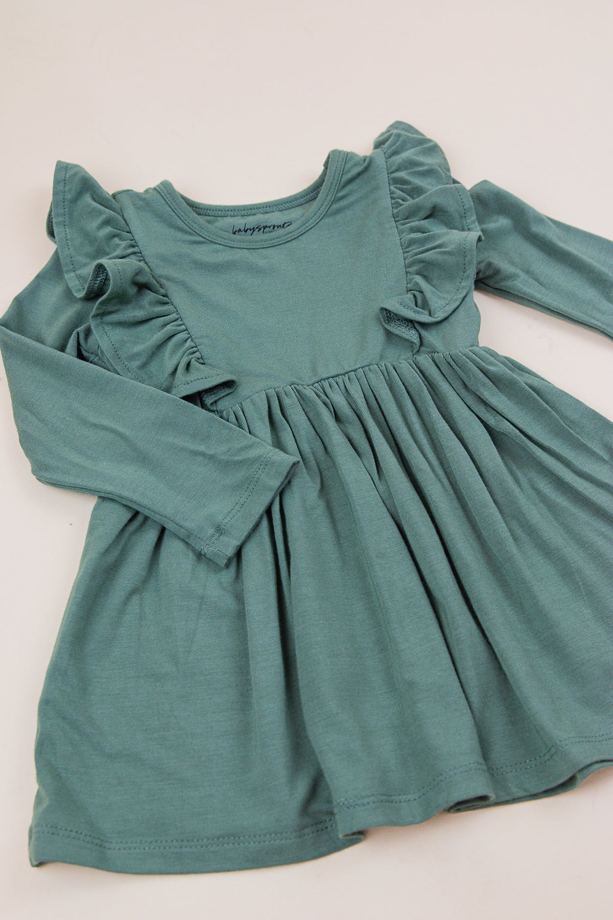 Pine Long Sleeve Ruffle Dress