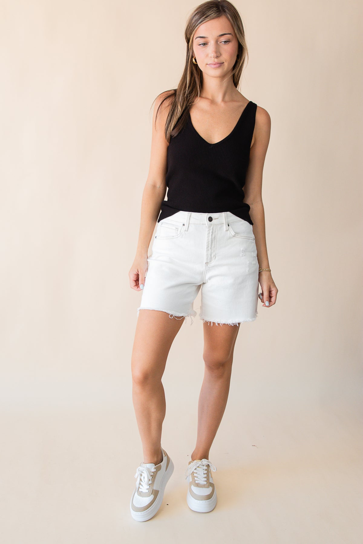 Melinda High Rise Frayed Hem Shorts