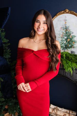 Ember Off Shoulder Sweater Midi Dress