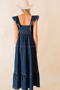 Frayed Shoulder Straps Maxi Dress