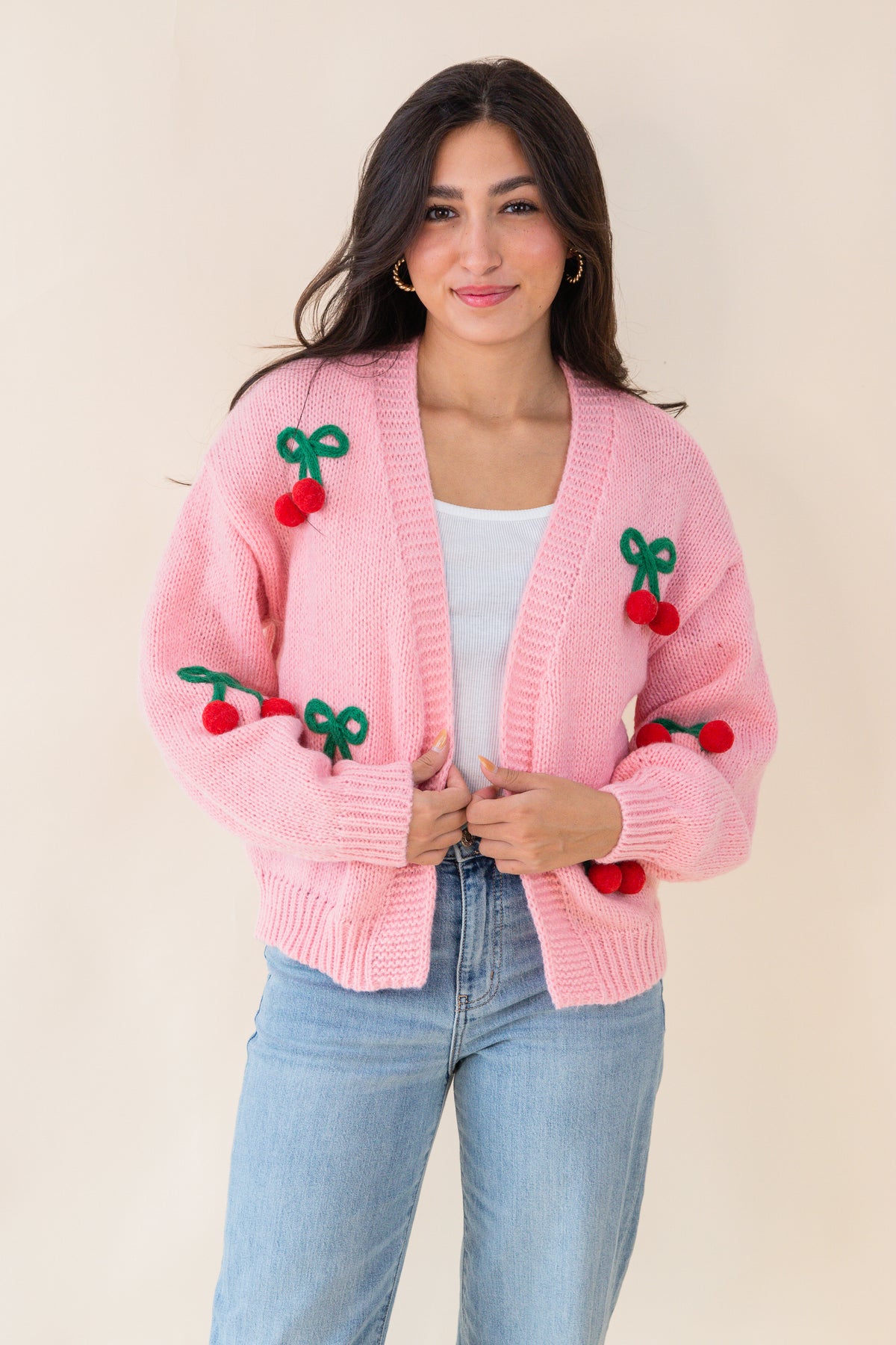 Cherry Long Sleeve Knit Cardigan