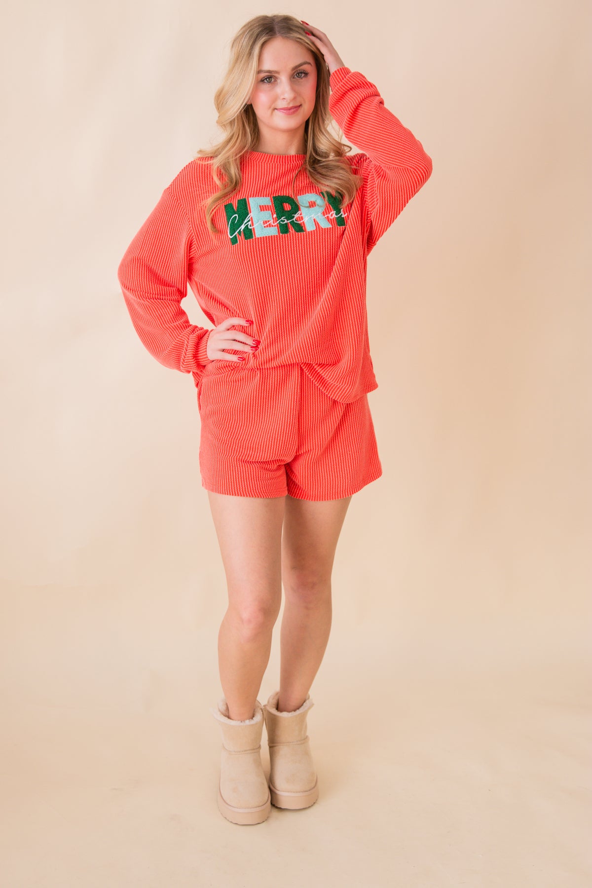 Merry Christmas Letter Top & Shorts Set