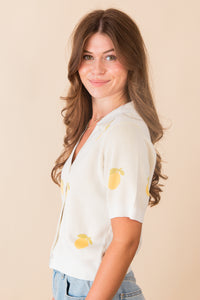 Citron Embroidered Lemons Knit Shirt