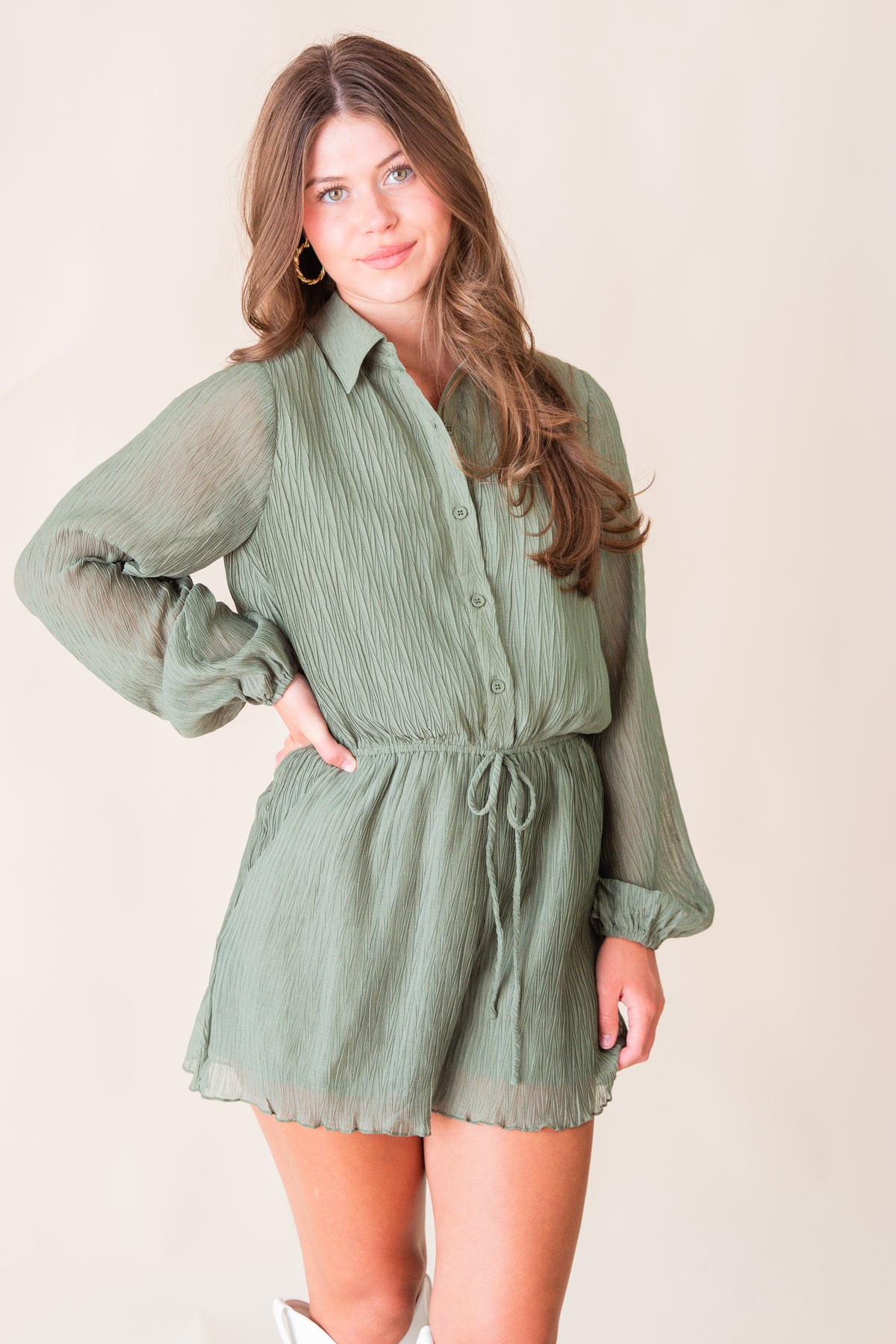 Gathering Button Up Romper