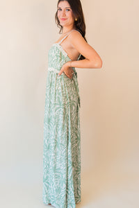 Palm Whispers Tie-Back Maxi Dress