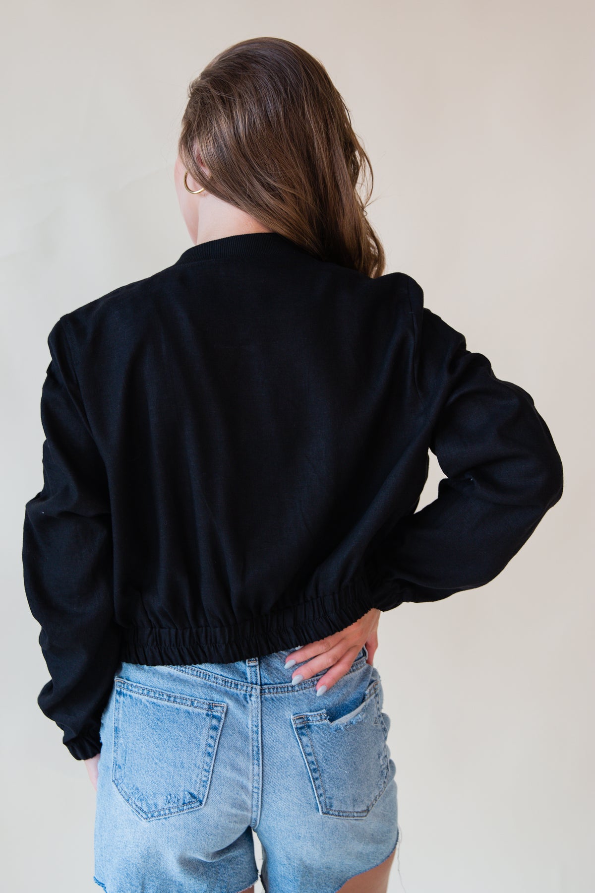 Ramona Linen Blend Cropped Bomber Jacket