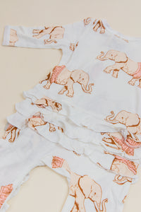 Bamboo Ruffle Zip Footed Romper Tutu Elephant