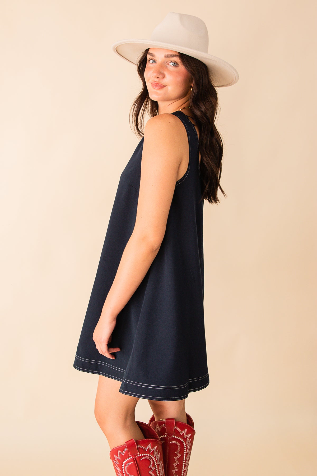 Contrast Top Stitched Mini Dress