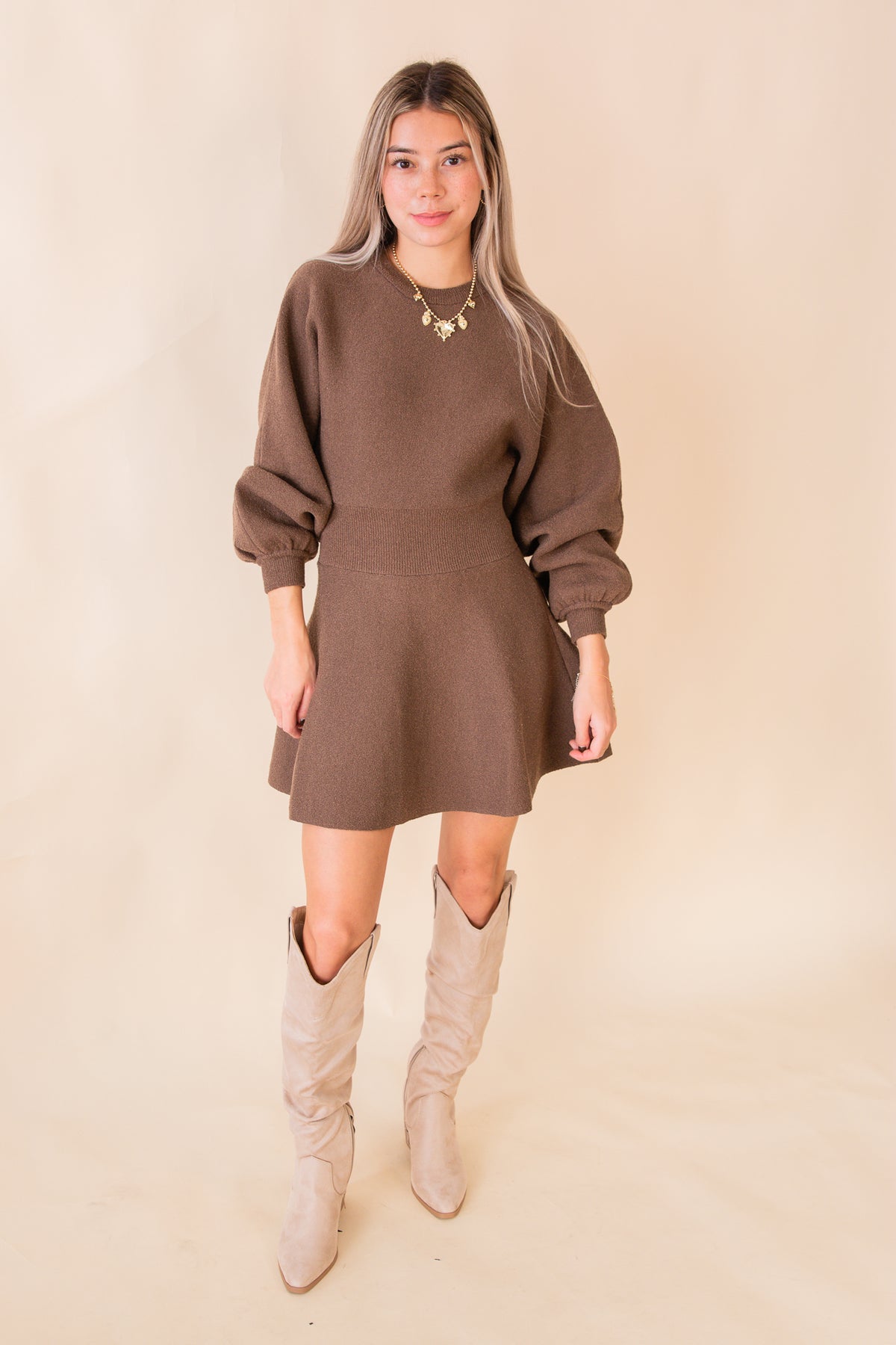 Balloon Sleeve Sweater Dress