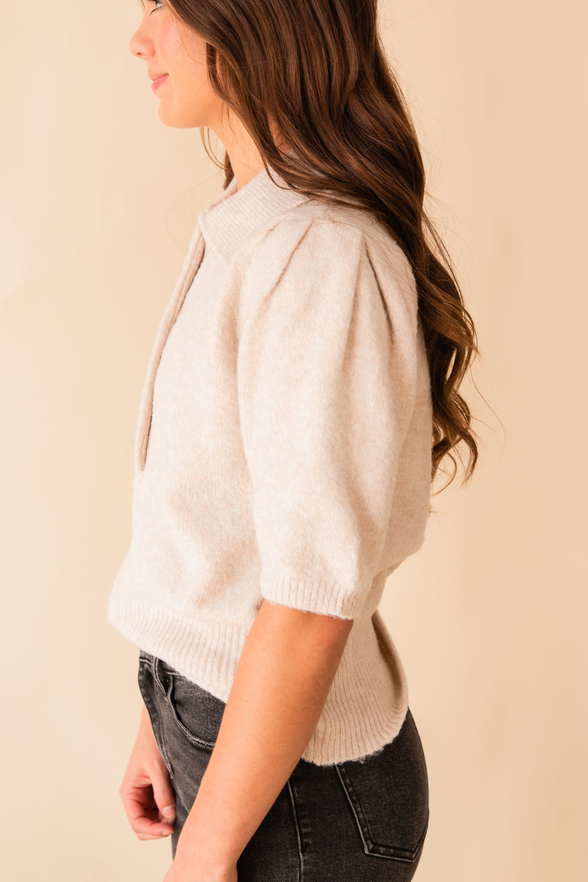 Puff Short Sleeve Sweater w/ Collar