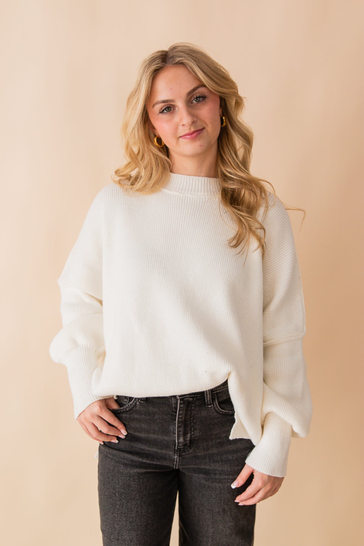 Oversized Side Slit Crew Neck Cozy Sweater