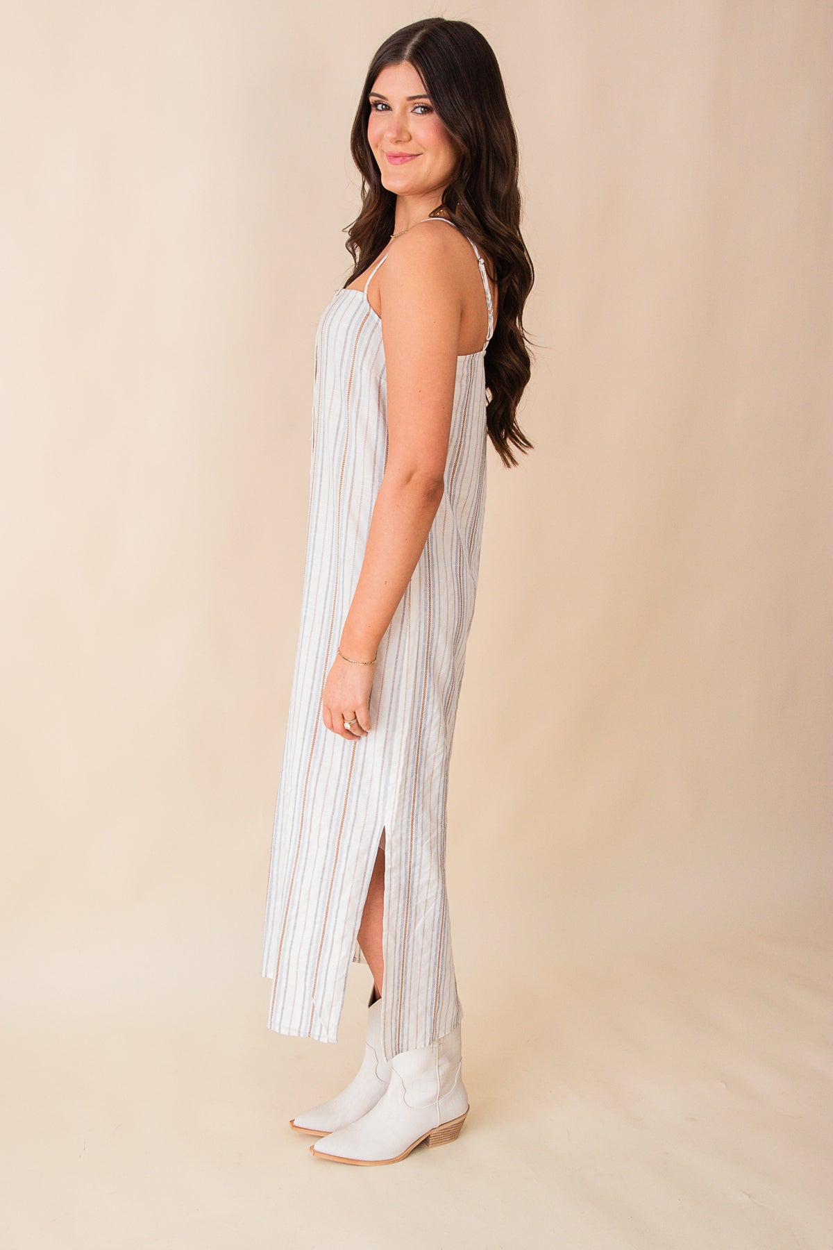 Nopales Striped Buttoned Maxi Dress