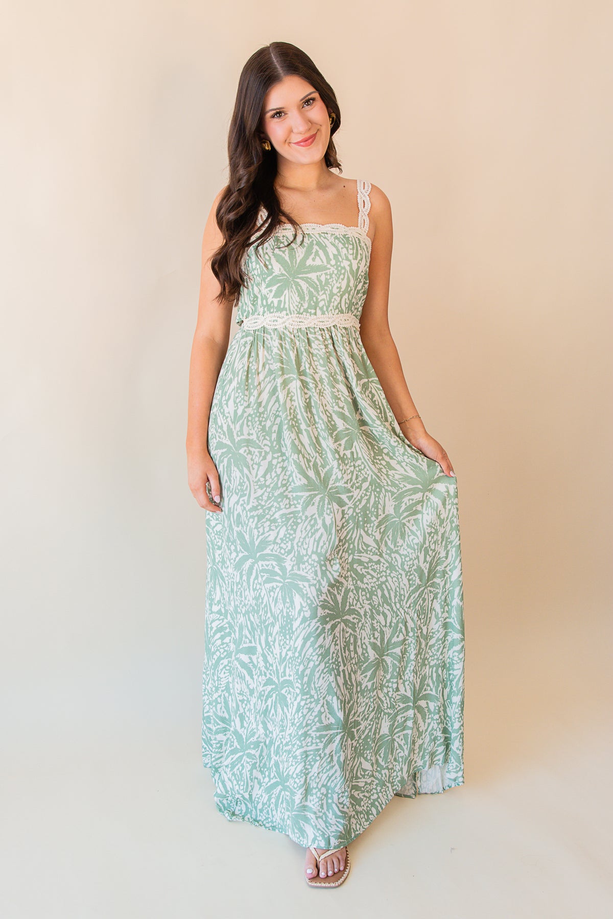 Palm Whispers Tie-Back Maxi Dress