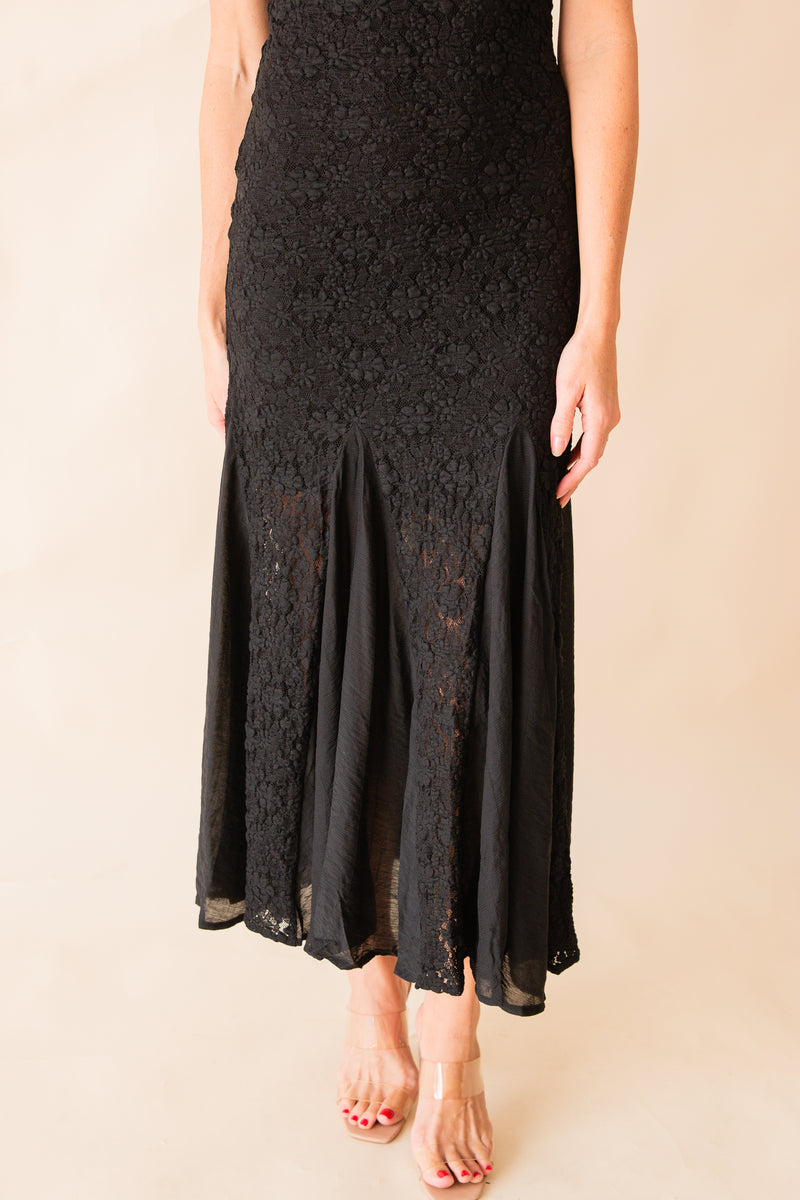 Journey Contrast Godet Lace Maxi Dress