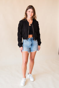 Ramona Linen Blend Cropped Bomber Jacket