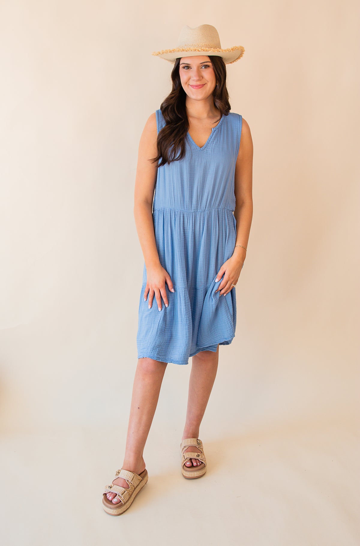 Abbie Crinkled Gauze Tiered Dress