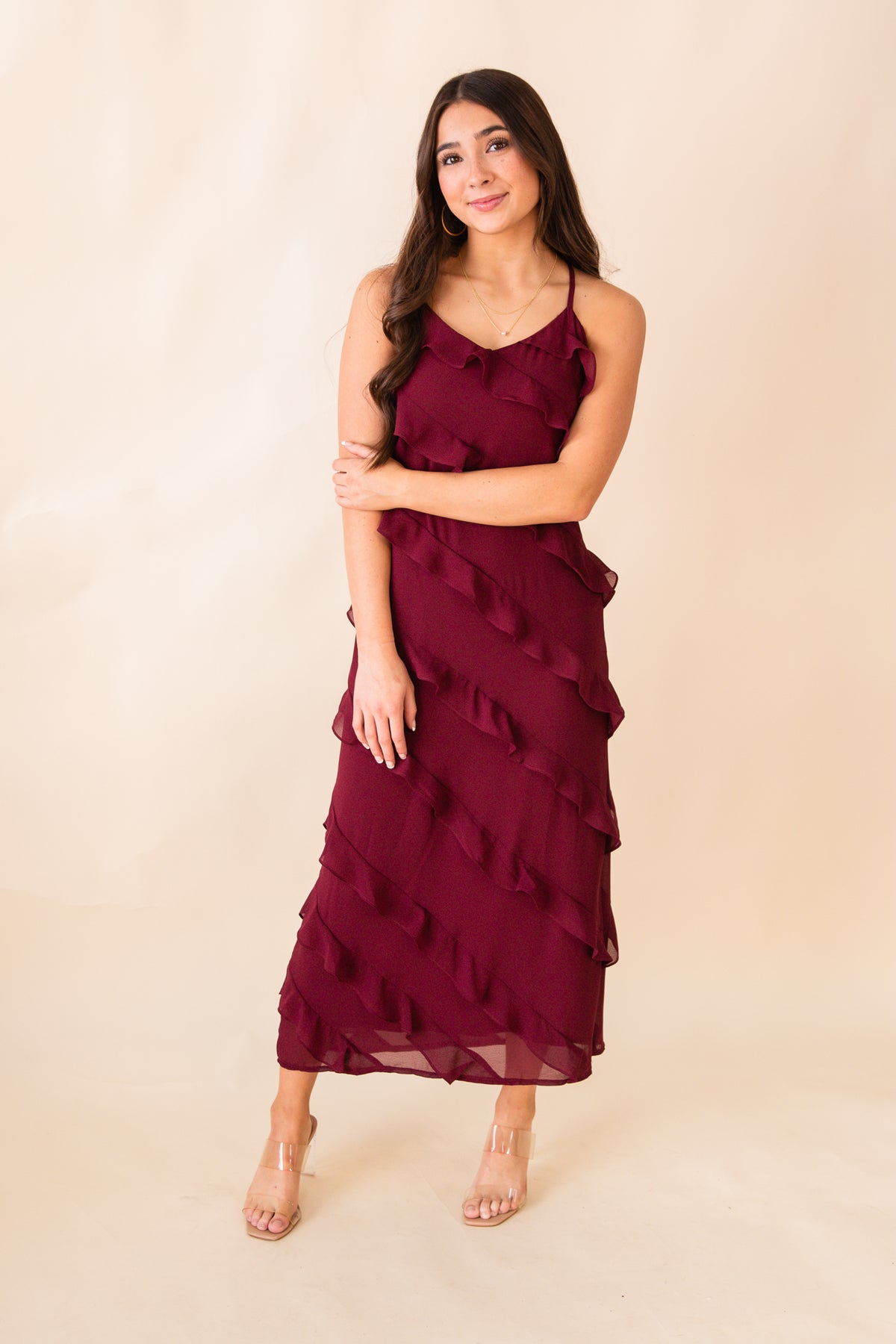 All Invited Ruffle DTL Maxi Dress