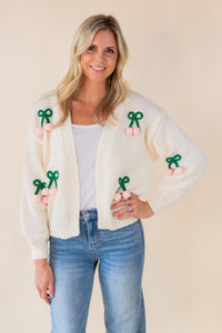 Cherry Long Sleeve Knit Cardigan