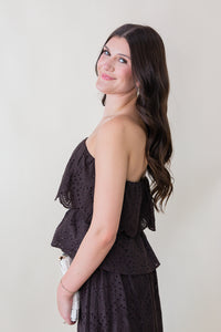 Double Vision Eyelet Peplum Tube Top