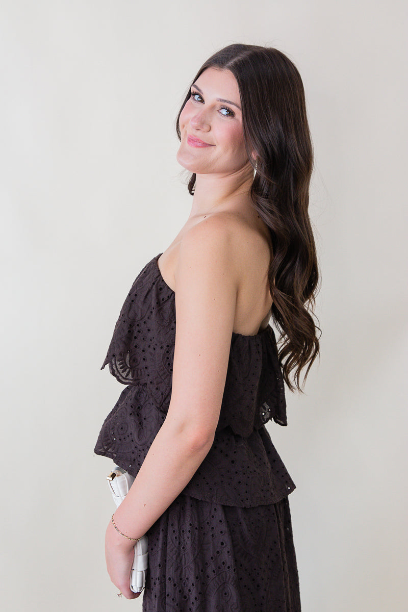Double Vision Eyelet Peplum Tube Top