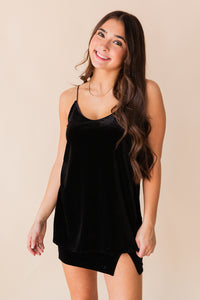 Sahar Velvet Cami Top with Side Slits
