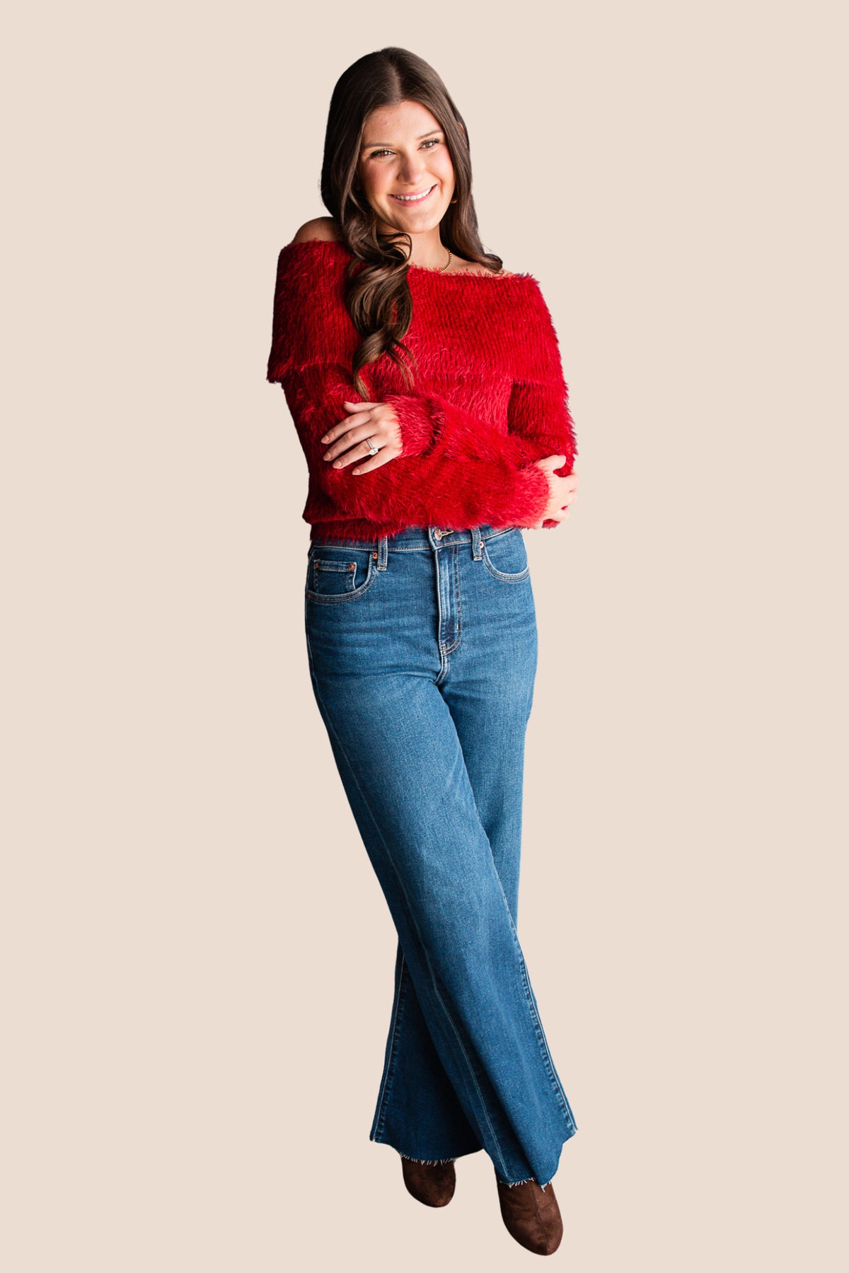Amaya Off the Shoulder Fuzzy Sweater
