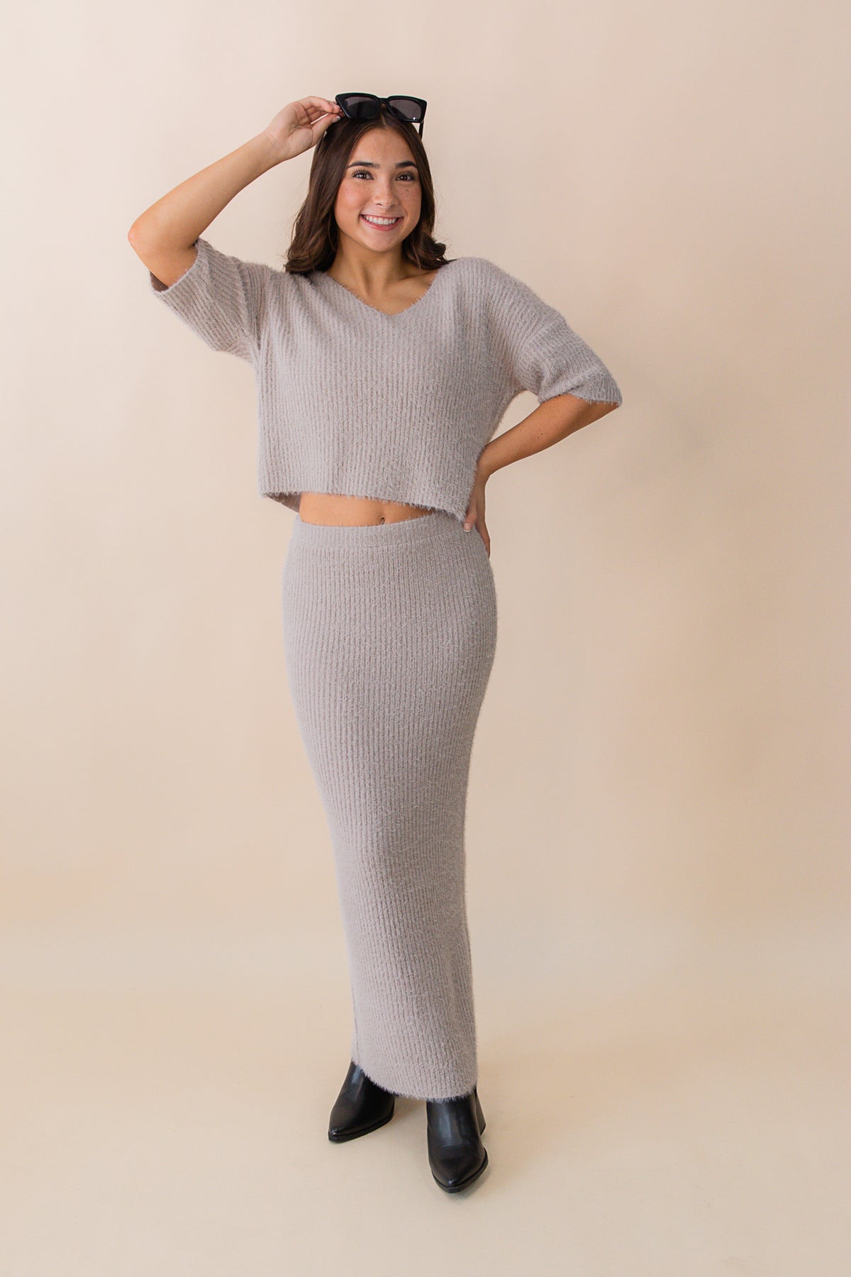 June Fuzzy Top & Midi Skirt Two Piece
