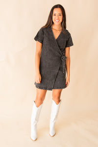 State of Mind Wrap Front Denim Dress