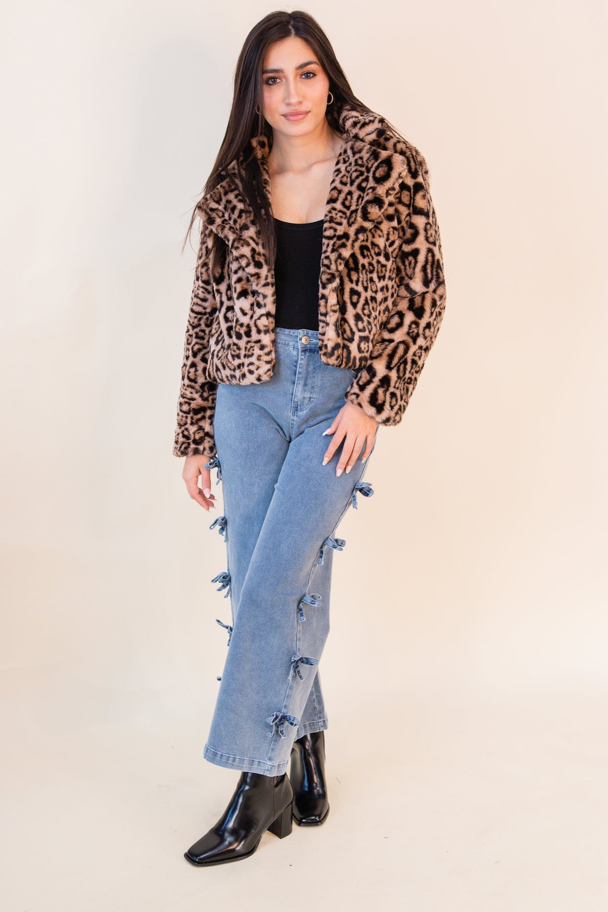 Cropped Animal Print Winter Coat