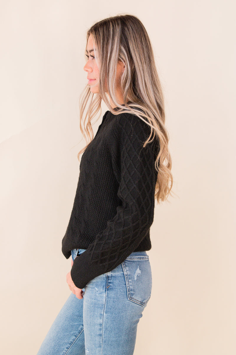 Lacey Button Front Henley Sweater