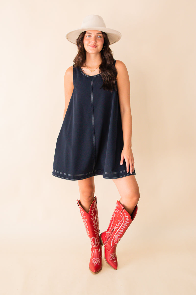 Contrast Top Stitched Mini Dress